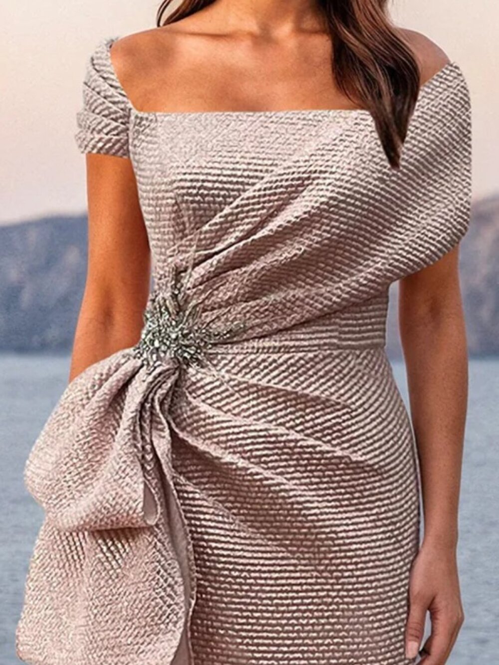 NWT Terani Couture 261M6679 Jacquard Mother of the Bride Dress Rose Gold Size 6 - Picture 2 of 7